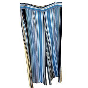 Lena Gabrielle Womens Dress Pants Blue Wide Leg Stripes Side Zip Stretch High 10